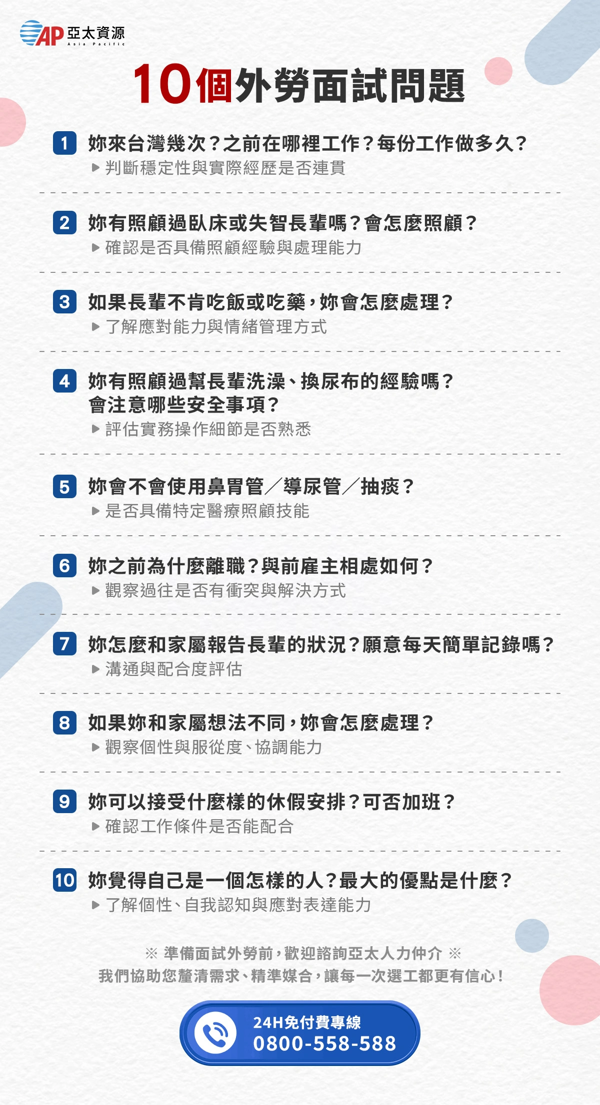 10大外勞面試問題懶人包