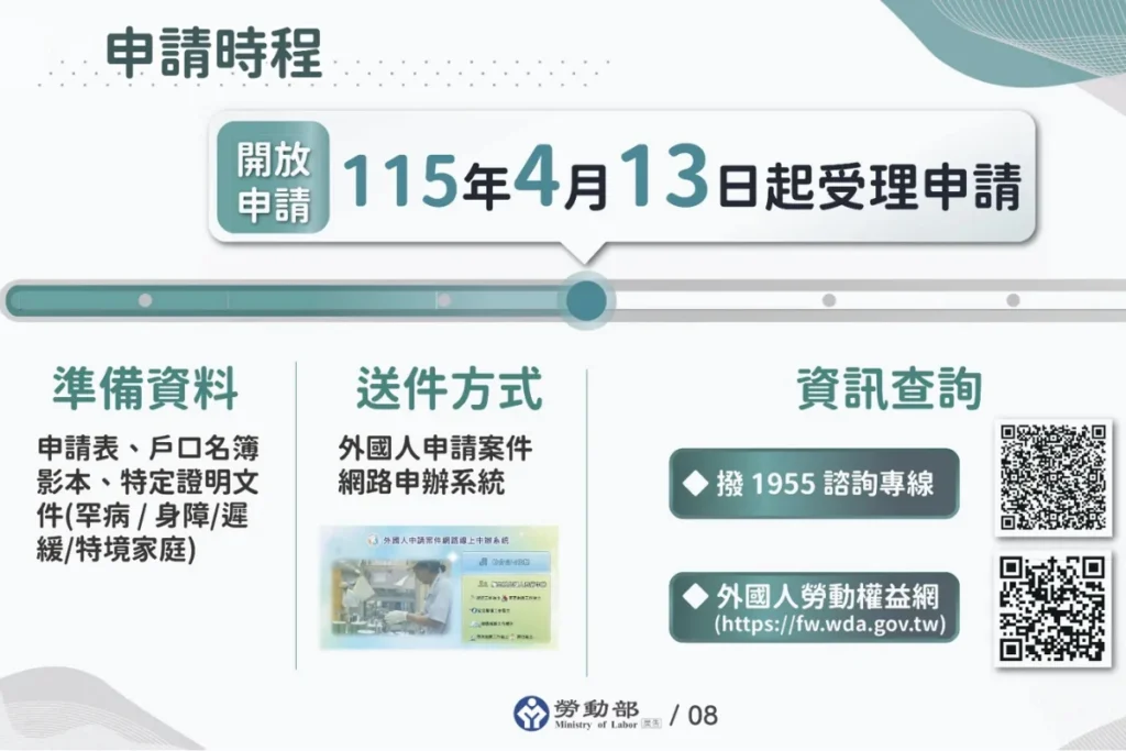 外籍幫傭申請資格放寬,只要家中有一名12歲以下兒童即可申請,2026/04/13開放申請