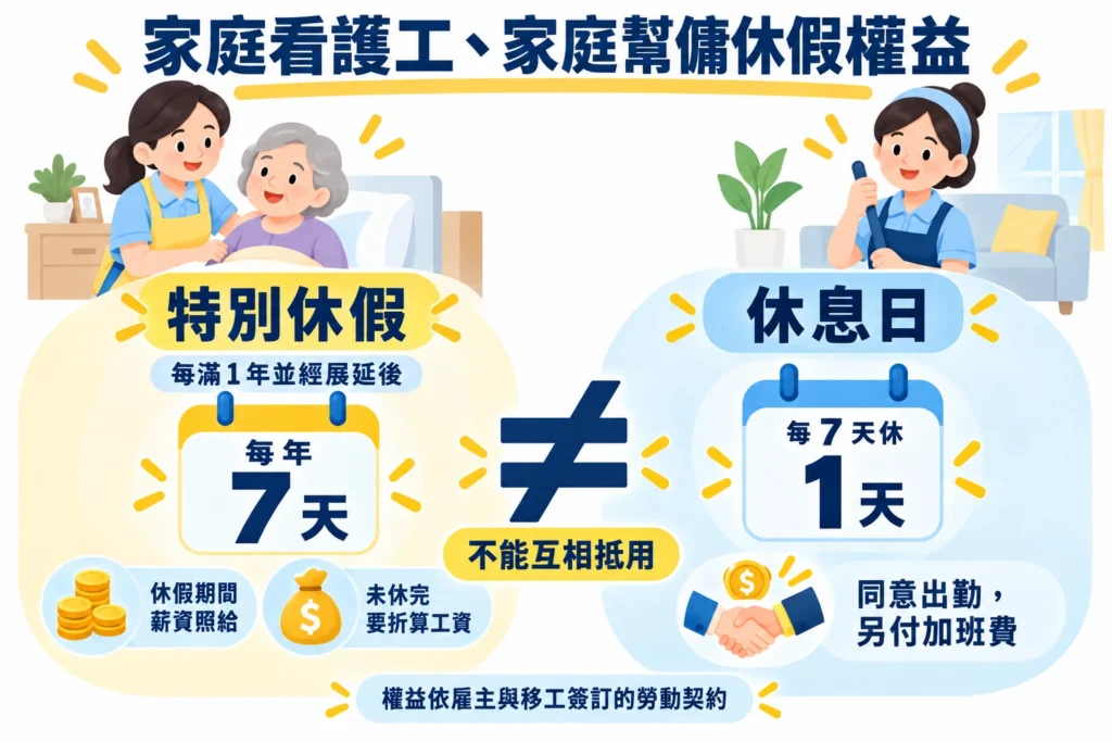 家庭看護與幫傭外勞有特休嗎？有，一年有七天特休
