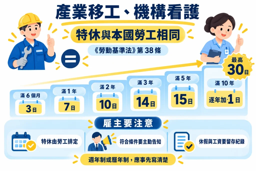 家庭看護與幫傭外勞有特休嗎？有，比照勞基法
